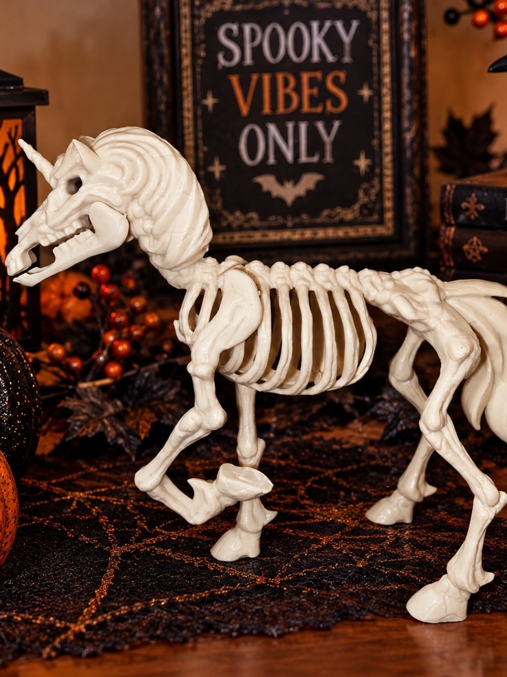 White Skeleton Unicorn Halloween Decor Figurine, 6. 5" tall x 7" long, NWT